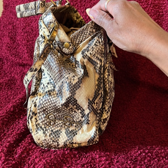 Jessica Simpson Snake Skin Bow Brown Faux satchel purse bag - Picture 12 of 12